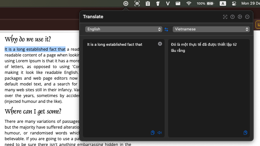 Selected Text Translation